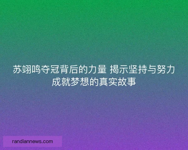 苏翊鸣夺冠背后的力量 揭示坚持与努力成就梦想的真实故事